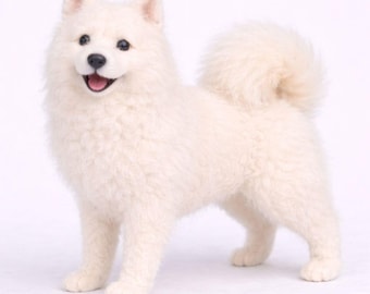 Naaldvilten samojeed – 4 inch wollen sculptuur – hondenliefhebber cadeau