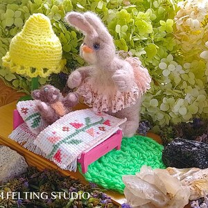 Needle Felt Bunny: Handmade Wool Decor, Spring Woodland Scene
