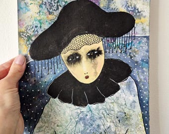 One of a kind Woman Portrait Abstract face Abstract woman Mixed media art Outsider art Primitive art Weird art Unique  design Marina Barnes