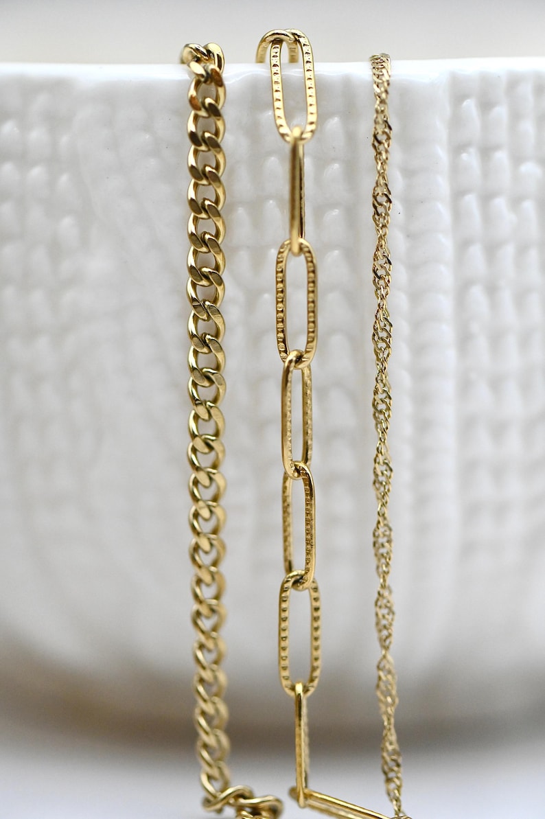 14K PVD Gold Stainless Steel Chain by the Foot: Curb, Paperclip ...