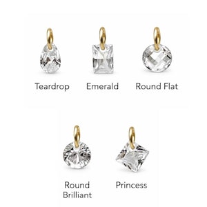 5 PCS Dainty CZ Gemstone Dangle Charms: Teardrop, Emerald, Princess/Square, Round for Permanent Jewelry. Birthstone Charms.