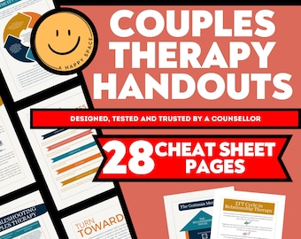 Couples Therapy Cheat Sheets for Therapist Relationship Counseling Workbook Therapeutic Exercises Trust Gottman Method EFT Esther Perel SFBT