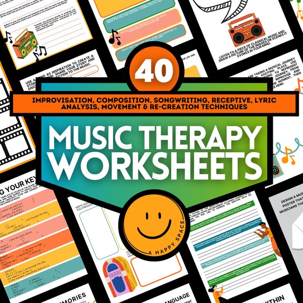 Music Therapy Worksheets for Therapists: Session Ideas Techniques Coping Cheat Sheets Creative Interventions Expressive Therapeutic Arts Art