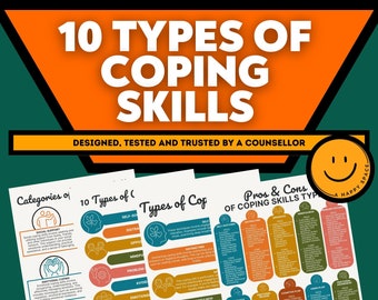 10 Types of Coping Skills for Therapists Tools Therapy Emotional Regulation SFBT PTSD Depression Anxiety Coping Skills Cheat Sheets