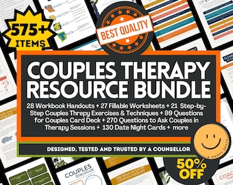 Couples Therapy Resource Bundle for Therapist Relationship Counseling Worksheets Flashcards Cheat Sheets Workbook Questions Exercises Trust