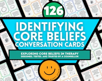 Negative Core Beliefs Worksheet Conversation Cards Cognitive Behavioral Therapy CBT Maladaptive Beliefs and Automatic Thoughts Cheat Sheets