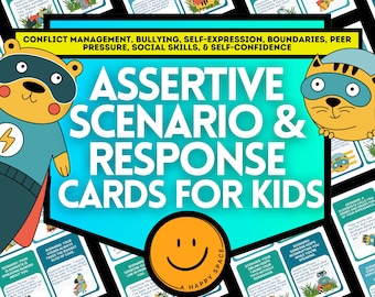 Assertive Phrase Scenario & Response Cheat Sheet Cards for Kids Communication Social Skills SEL Autism Tools Anxiety IFS SFBT Bullying Tools
