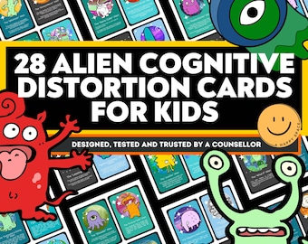 Thought Challenging Alien Cards, Thinking Traps, Cognitive Distortions, Unhelpful Thinking Styles, Managing Negative Thoughts, CBT Children
