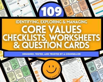 Core Values Worksheets Lists Therapeutic Question Conversation Cards for Therapists Acceptance and Commitment Therapy ACT Beliefs CBT IFS