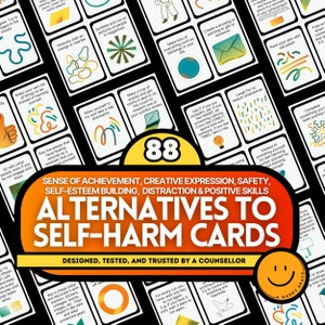 Alternative Coping-Fähigkeiten zu Self-Harm & Self-Injury Karten für Jugendliche Erwachsene Depression Erholung Trauma PTSD MDD Angst Mobbing Ablenkung