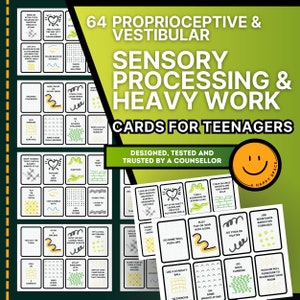 Cartões de atividades para transtorno de processamento de dieta sensorial propriocepção e vestibular para adolescentes TDAH Ansiedade ASD Terapia somática Trabalho pesado Autismo SPD