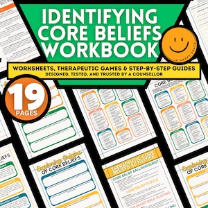 Negative Core Beliefs Worksheets for Therapists Cognitive Behavioral Therapy CBT Maladaptive Beliefs and Automatic Thoughts Cheat Sheets DBT