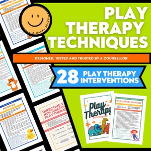 Play Therapy Guided Techniques for Therapists Child School Counselor Gestalt SEL Play-Based Intervention Worksheet Cheat Sheet Techniques EQ