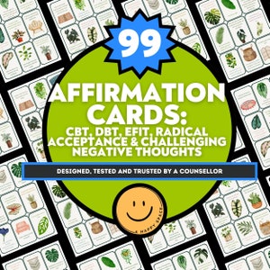 Gestionar tarjetas de pensamientos negativos, Tarjeta didáctica de habilidades para afrontar la ansiedad, Alivio de la ansiedad, Tarjetas de aceptación radical, Recursos DBT, Tarjetas de afirmación