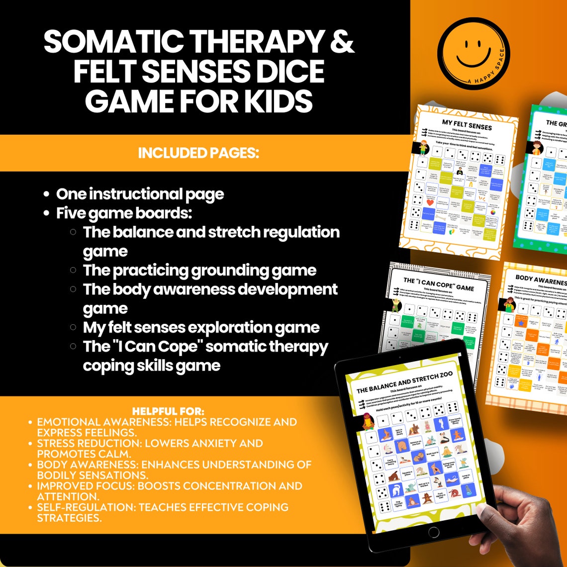 Emotional Regulation Felt Senses Dice Game for Kids PDF, Printable ...