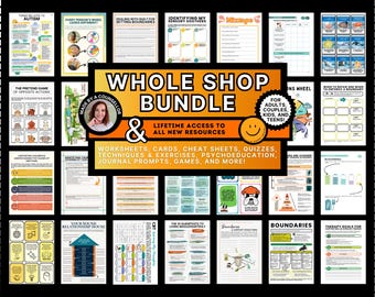 Therapy Worksheets Tools Trauma Anxiety Depression Play Somatic IFS Boundaries ADHD Autism CBT Gottman Child Couples Art Autism Brene Brown