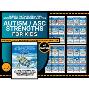 Cartões de afirmação de habilidades de enfrentamento com base nos pontos fortes do autismo Ferramenta de terapia ASC de superpoderes Escola Spectrum ASC Neurodiversidade autista Afirmação