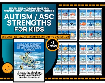 Tarjetas didácticas basadas en las fortalezas del autismo (PDF), herramienta imprimible de terapia de afirmaciones y habilidades de afrontamiento para niños autistas, neurodiversidad afirmativa, TEA