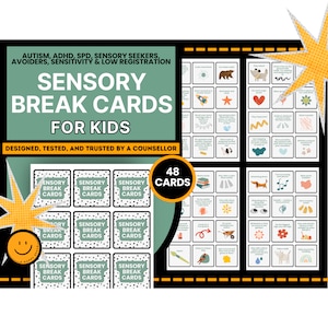 Schede di pausa sensoriale Bambini Profili di regolazione calmanti Quadrant Seeker Avoider Autismo ADHD SPD Disturbo di elaborazione Integrazione stampabile OT