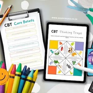 Hojas de trabajo de TCC para niños, Terapia cognitivo-conductual para niños, Hojas de trabajo para desafiar los pensamientos negativos, Creencias centrales de los niños, Acoso cerebral, TCC imagen 3