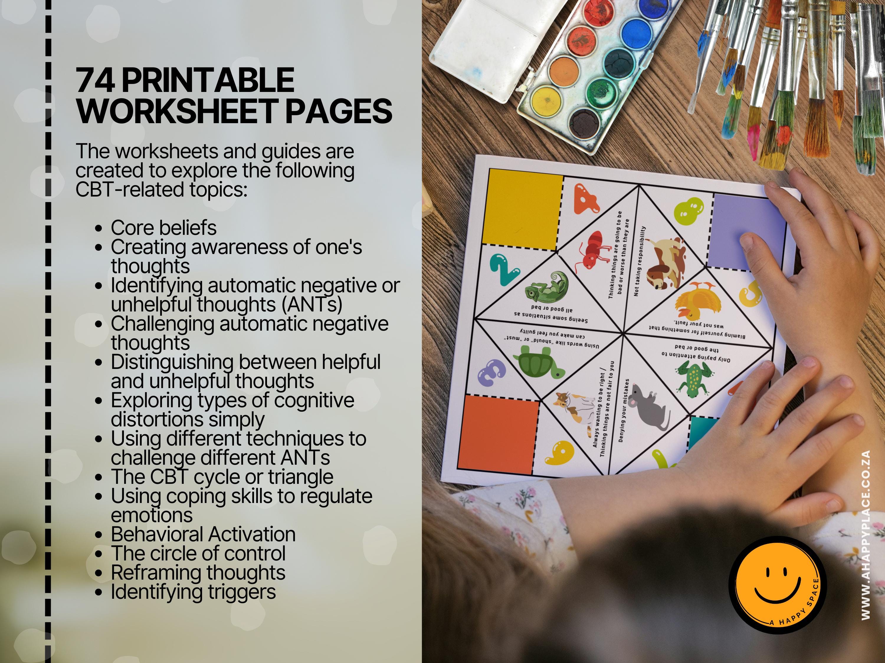 CBT children's therapy worksheets.