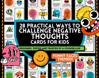 Formas prácticas Desafiar pensamientos negativos Estilos de pensamiento Terapia cognitivo-conductual Tarjetas TCC Tarjetas didácticas para niños Reestructuración para niños DBT