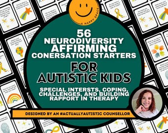Autism ASC ASD Conversation Cards Kids Tweens Group Therapy Questions Special Interests Tools School Counseling Neurodiversity Affirming CBT