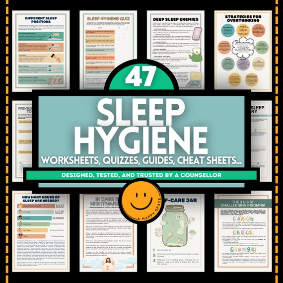 Sleep Hygiene Worksheets Quiz Journal Habits Cycle Cognitive Restructuring ACT 5 Sleep Principles 3 C's Insomnia Dream Nightmare Protocol EQ