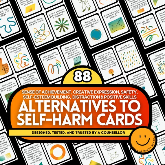 Alternative Coping Skills to Self-Harm & Self-Injury Cards for Teens Adults Depression Recovery Trauma PTSD MDD Anxiety Bullying Distraction