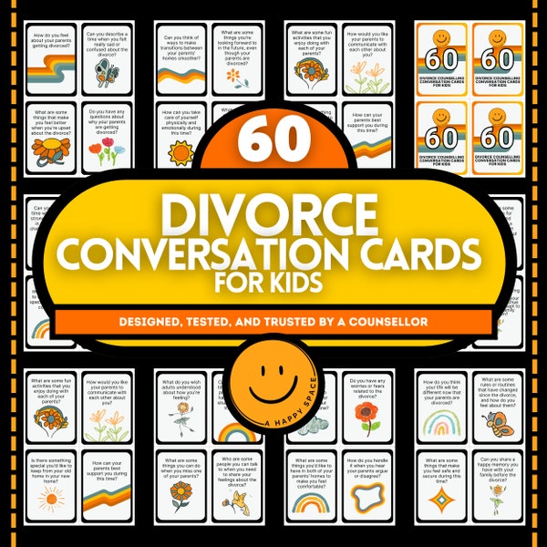 Divorce Counseling Conversation Cards for Kids Separation Questions Therapy Workbook Child Resource Co-Parenting Blended Family Adjustment