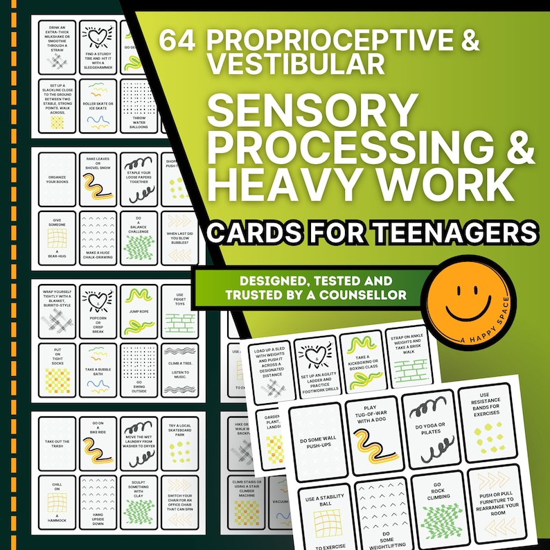 Proprioception & Vestibular Sensory Diet Processing Disorder Activity Cards for Teens ADHD Anxiety ASD Somatic Therapy Heavy Work Autism SPD Teenagers Adolescents Modern