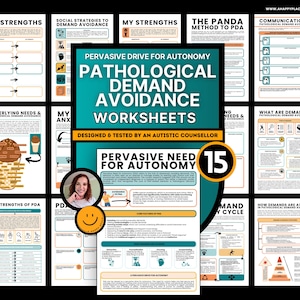 Feuilles de travail sur la prévention de la demande pathologique PDA Pervasive Drive for Autonomy Autisme ASC TDAH Signaux d&#39;évitement Meltdown Confirmation de la neurodiversité