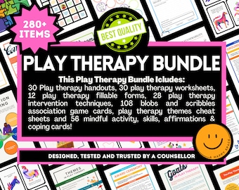 Play Therapy Resource Bundle for Therapists Child School Counselor Gestalt SEL Play-Based Intervention Worksheets Cheat Sheets Techniques EQ