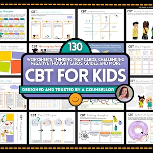 CBT Worksheets for Kids, Cognitive Behavioral Therapy Children Negative Thought Challenging Worksheets Kids Core Beliefs Brain Bullies CBT