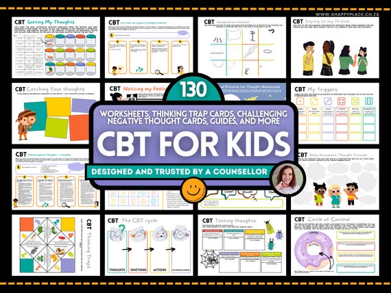 CBT Worksheets for Kids, Cognitive Behavioral Therapy Children Negative Thought Challenging Worksheets Kids Core Beliefs Brain Bullies CBT
