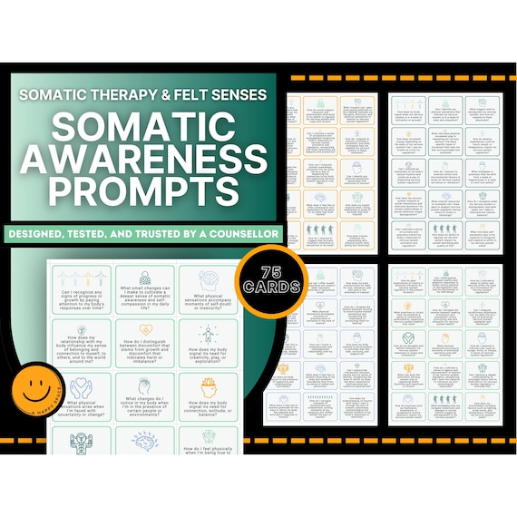 Somatic Awareness Journal Prompt Question Cards Experiencing Felt Senses Worksheets Trauma Therapy Mind Body Connection Polyvagal PTSD Fawn