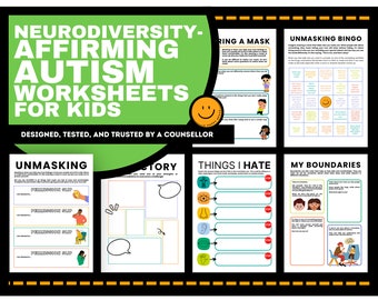 Autism Worksheets ASD Kids Workbook Autistic Children Unmasking Special Interests Sensory Spectrum Regulation Neurodivergent NDA Boundaries