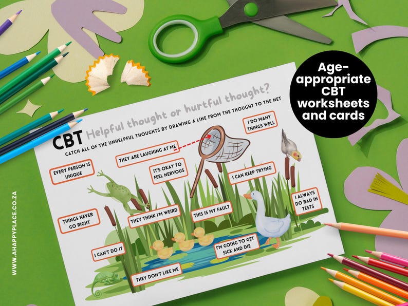 Hojas de trabajo de TCC para niños, Terapia cognitivo-conductual para niños, Hojas de trabajo para desafiar los pensamientos negativos, Creencias centrales de los niños, Acoso cerebral, TCC imagen 5