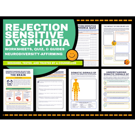 Rejection Sensitive Dysphoria RSD Worksheets Quiz ADHD Autism Spectrum Treatment Workbook Neurodiversity Affirming PDA Avoidance Sabotage