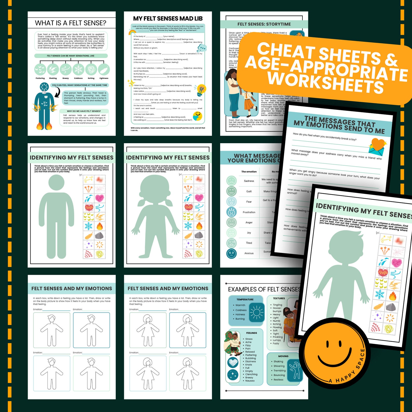 Felt Senses for Kids Worksheets Somatic Awareness Therapy Play Therapy ...