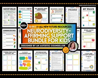 Neurodiversity Affirming Workbook Therapy Children Autism Spectrum ADHD Neurodivergent PDA Unmasking Worksheets Glimmers Burnout ASD Kids
