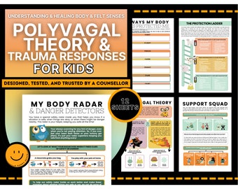 Polyvagal Theory Worksheets for Kids Cheatsheet Nervous System Regulation Vagus Nerve Somatic Therapy PTSD Tool Trauma-Informed Play Child