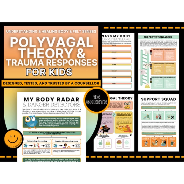 Polyvagal Theory Worksheets for Kids Cheatsheet Nervous System Regulation Vagus Nerve Somatic Therapy PTSD Tool Trauma-Informed Play Child