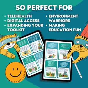 K&ouml;nnte beinhalten: Zwei digitale Ger&auml;te mit bunten Illustrationen eines Superhelden-Tigers und einer Superhelden-Katze. Die Ger&auml;te zeigen Karten mit Szenarien und selbstbewussten S&auml;tzen zum &Uuml;ben sozialer Kompetenzen.