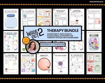 Inside Out 2 Printable Bundle, Emotional Regulation PDF Worksheets, Flashcards & Posters for Kids SEL, Coping Skills and Therapy Tools