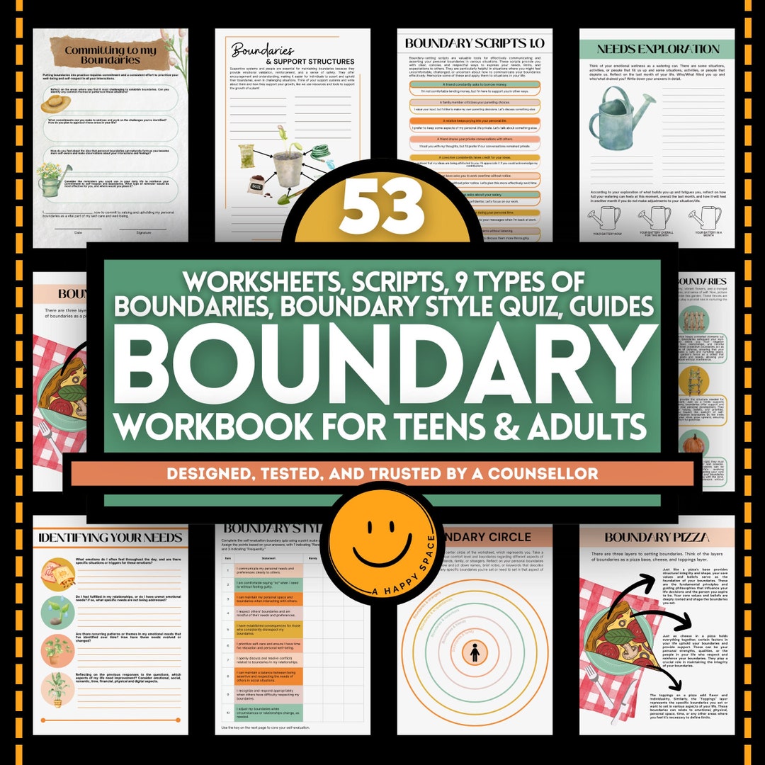 Boundary Workbook Teens Adults 8 Types Styles Boundaries Worksheets ...