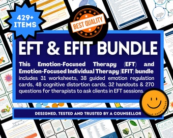 Emotion Focused Therapy EFT Resource Bundle for Therapists Regulation Cards EFIT Worksheets Cheat Sheet Questions Cognitive Distortions CBT
