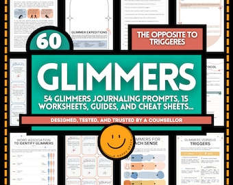 Glimmers Triggers Worksheets Journaling Cards Polyvagal Deb Dana Restorative Practice Trauma Regulation PTSD Tools Gratitude DBT CBT Anxiety