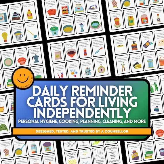 Independent Living Cards for Adults Assisted Reminders Skills Learning Disability ASD Autism ADL Support Neurodiverse ASC Tool Down Syndrome