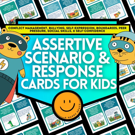 Assertive Phrase Scenario & Response Cheat Sheet Cards for Kids Communication Social Skills SEL Autism Tools Anxiety IFS SFBT Bullying Tools